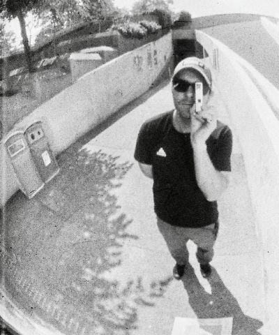 Andrew Strobridge on set self portrait with 16mm film camera